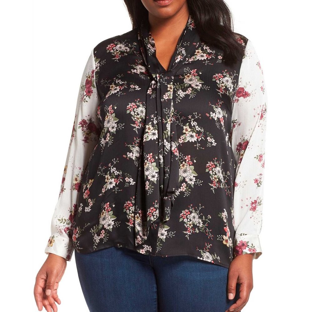 VINCE CAMUTO 1X Tie-Neck Blouse "Melody"